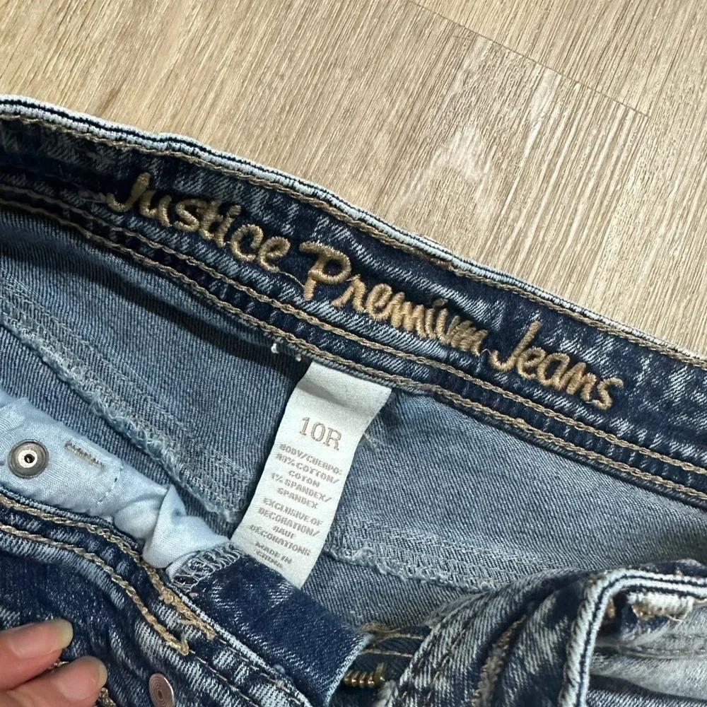 Justice Premium Denim Dark Wash Embroidered Floral Jean Shorts Size 10R